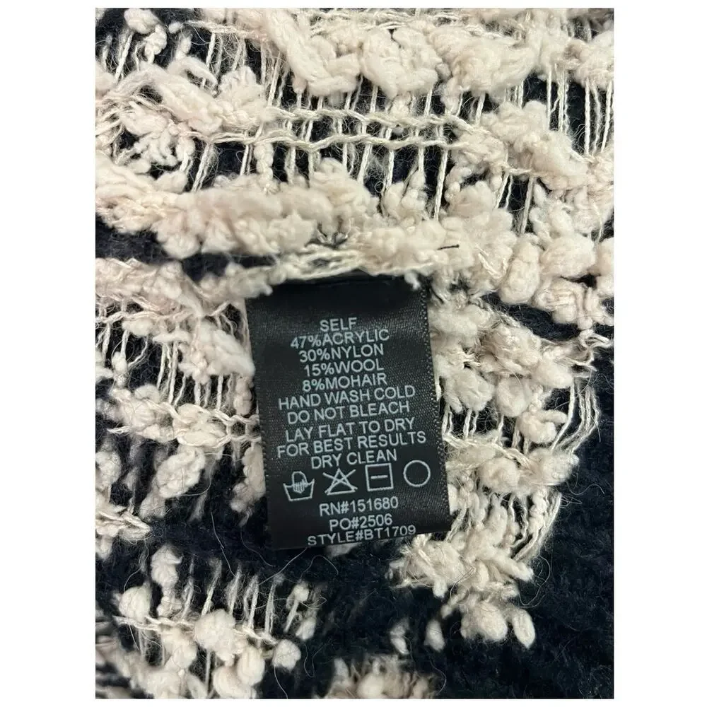 STORIA Sweater Womens Medium Blue Mohair Wool Textured Knit Cropped Boho Cozy